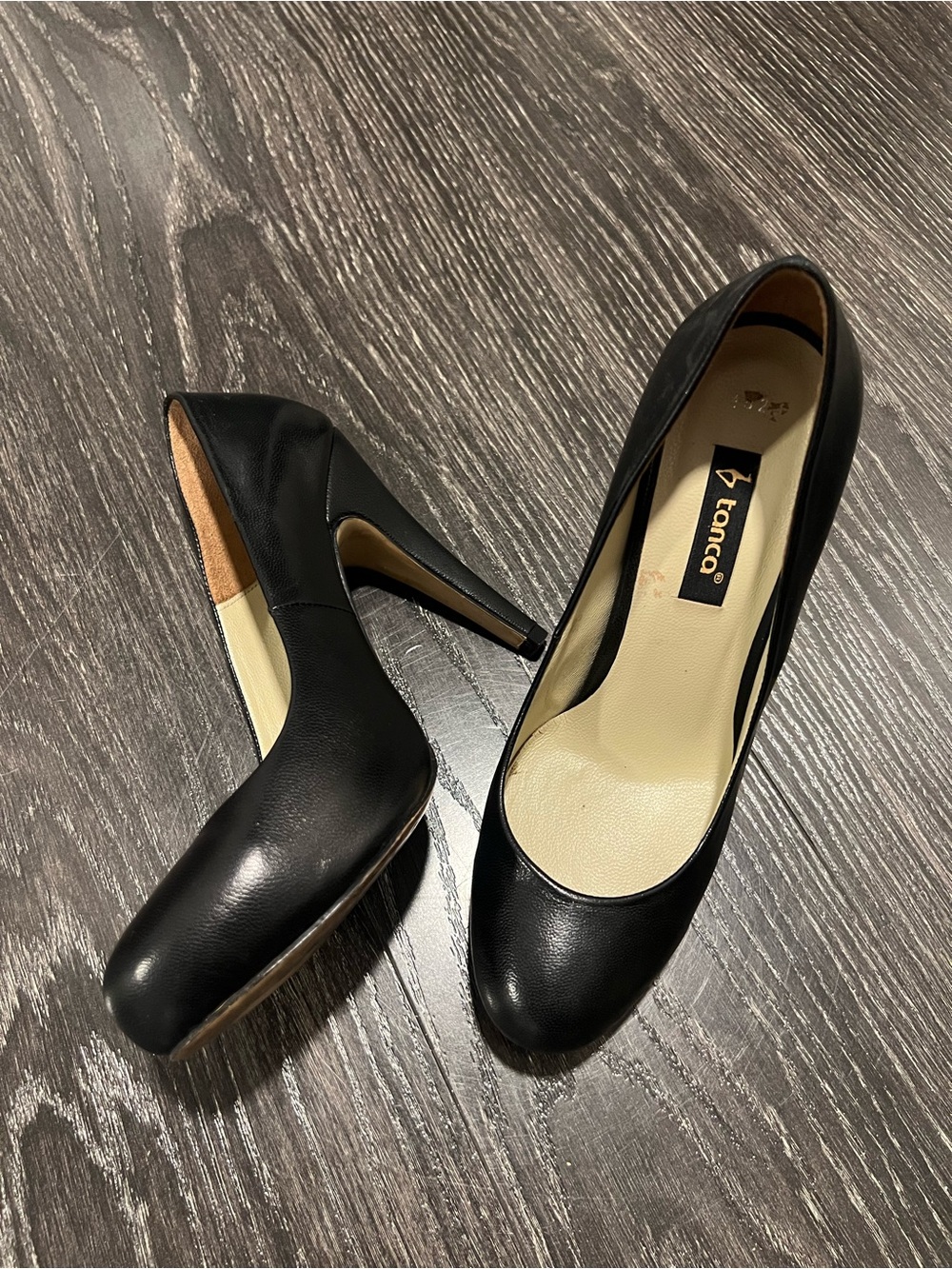 Black Leather High Heel Pumps